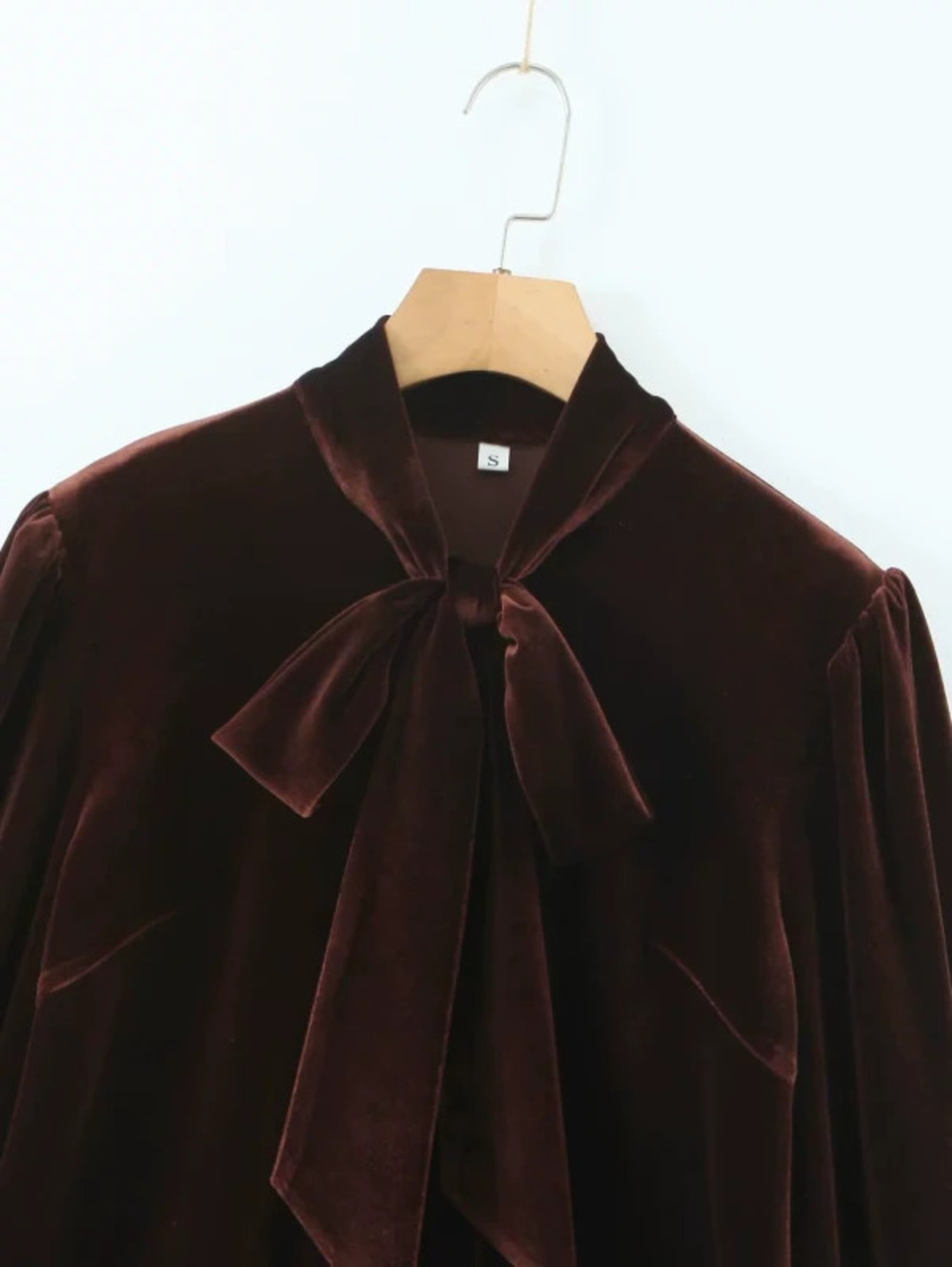 Spring Long Sleeve Coffee Brown Velvet Shirt
